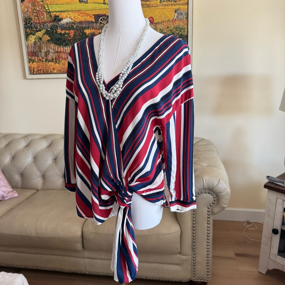 ZARA Striped V-Neck Top - Picture 9 of 13